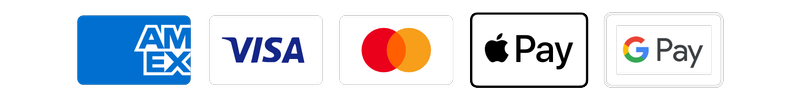 We accept American Express, Visa, Mastercard, Apple Pay and Google Pay